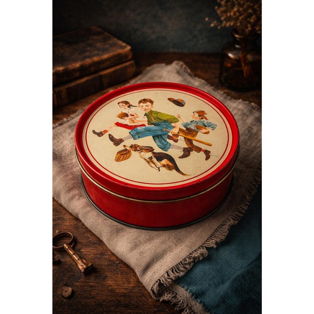 Vintage Youth Sports Collector Tin Americana Baseball Illustration